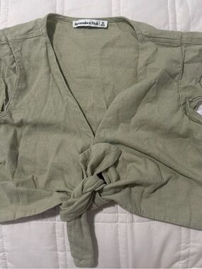 Abercrombie & Fitch Women's Sage Green Tie-Front Shorts